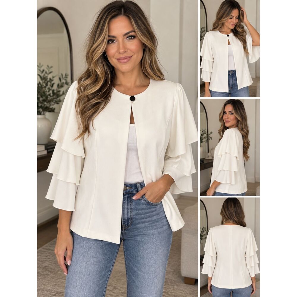 Danny & Nicole Ivory Layered-Sleeve Jacket